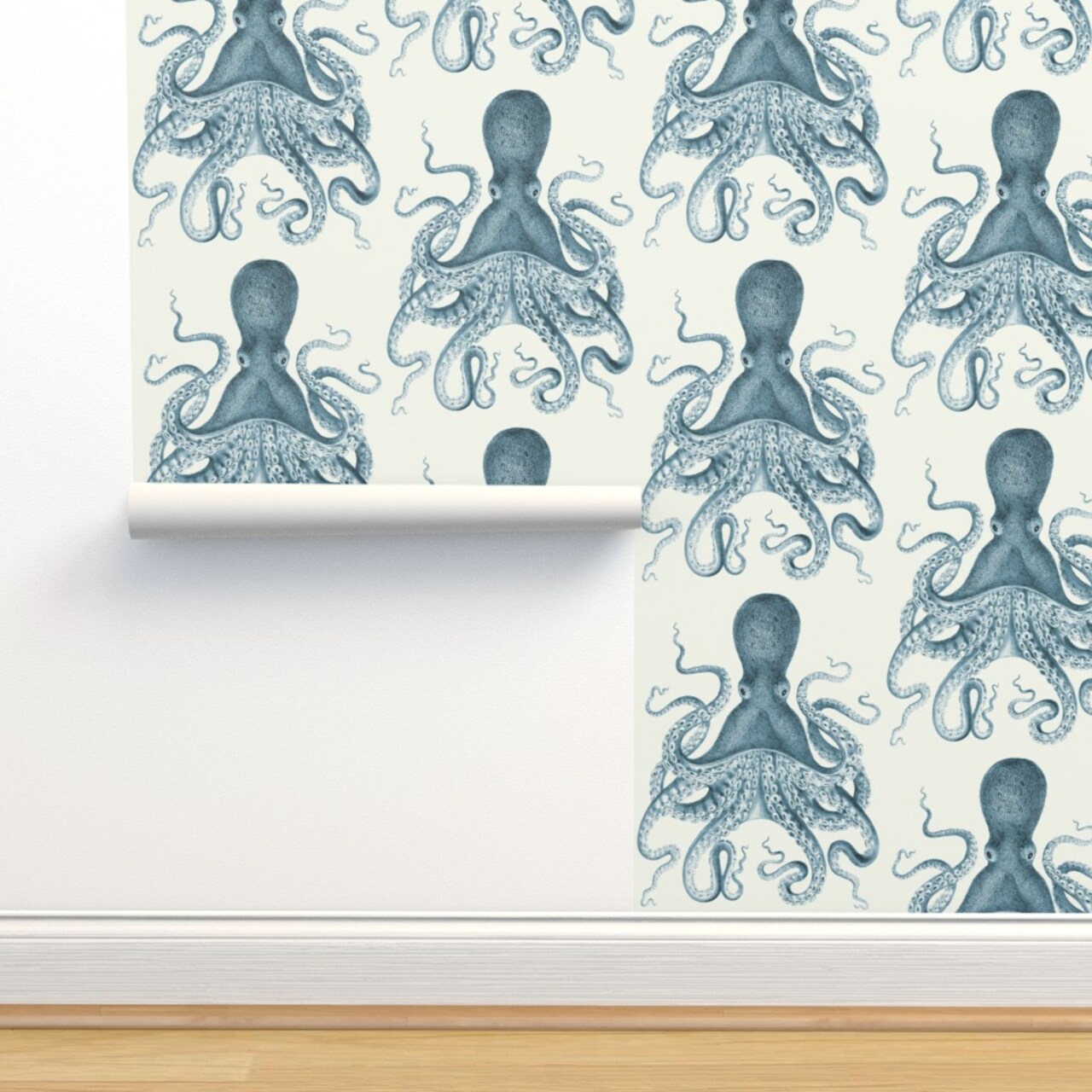 Octopus Sea Coastal Nautical Vintage Beach Summer Animal Custom Pre-pasted Wallpaper by Spoonflower Pre-Pasted Wallpaper 2FT Wide